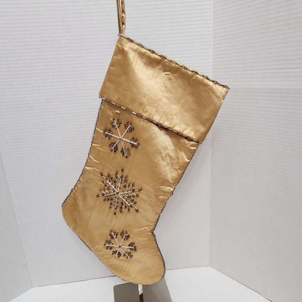 Martha Stewart Christmas Stocking Gold Snowflake Embellished & Beaded Vintage
